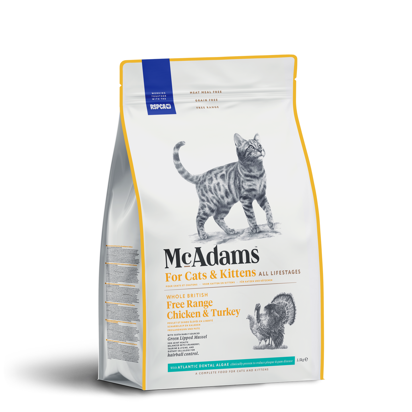 McAdams - 自由放養火雞肉成貓/幼貓乾糧 1.5kg